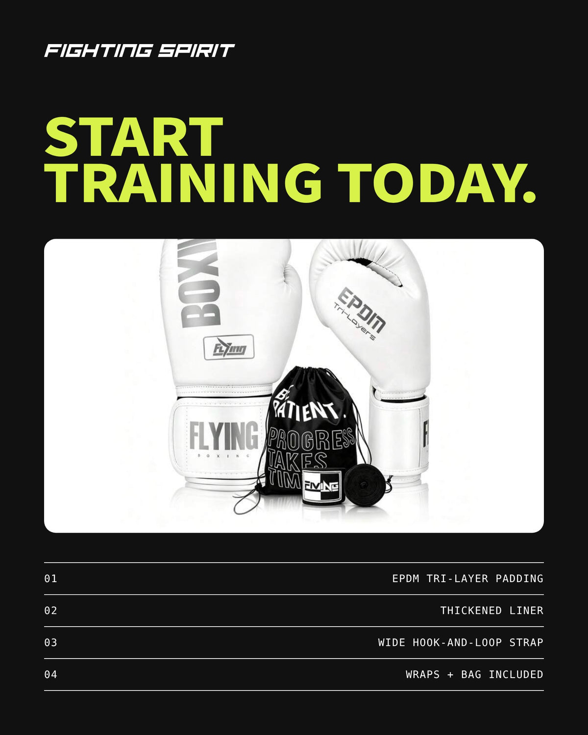 Fighting Spirit Boxhandschuh-Set – Handschuhe, Bandagen & Trainingstasche | Weiß