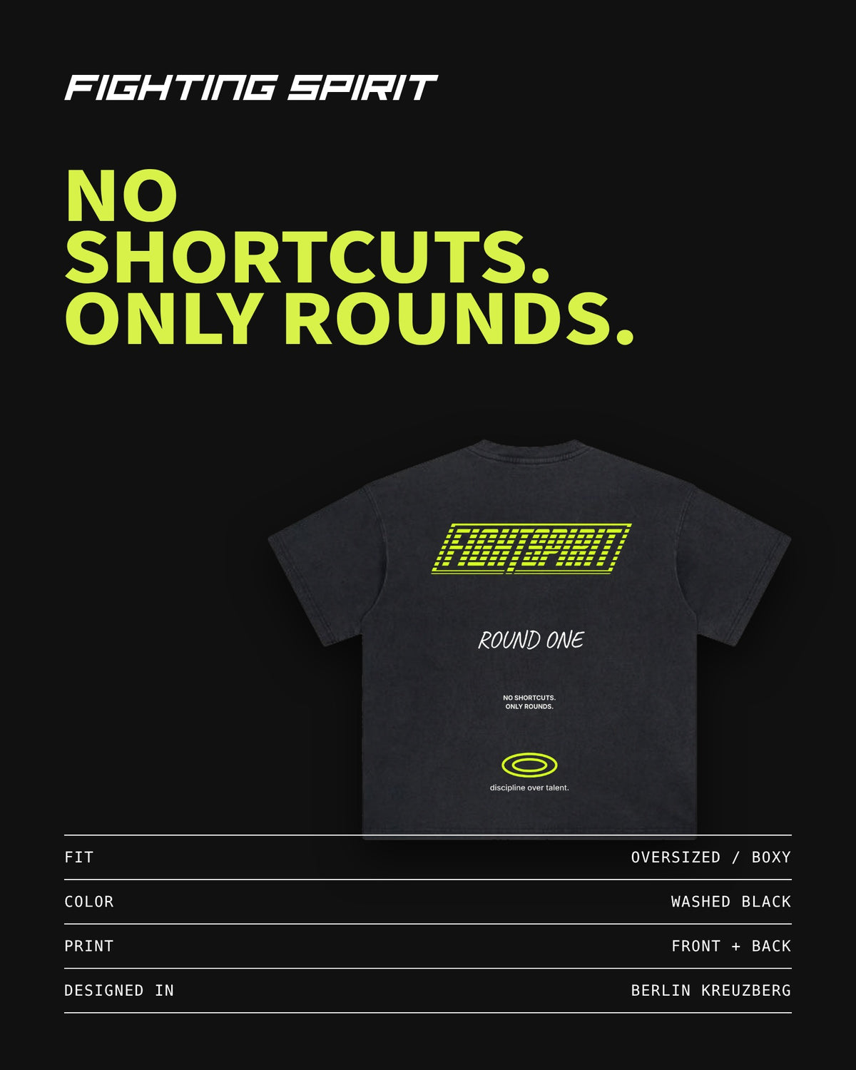 Fighting Spirit — Round One Oversized T-Shirt | Washed Black