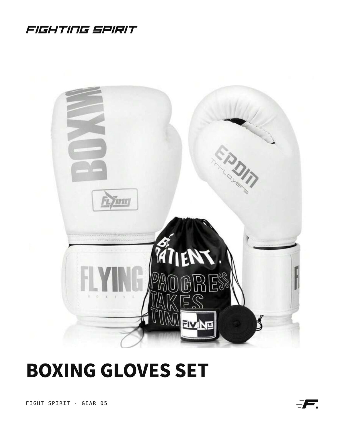 Fighting Spirit Boxhandschuh-Set – Handschuhe, Bandagen & Trainingstasche | Weiß
