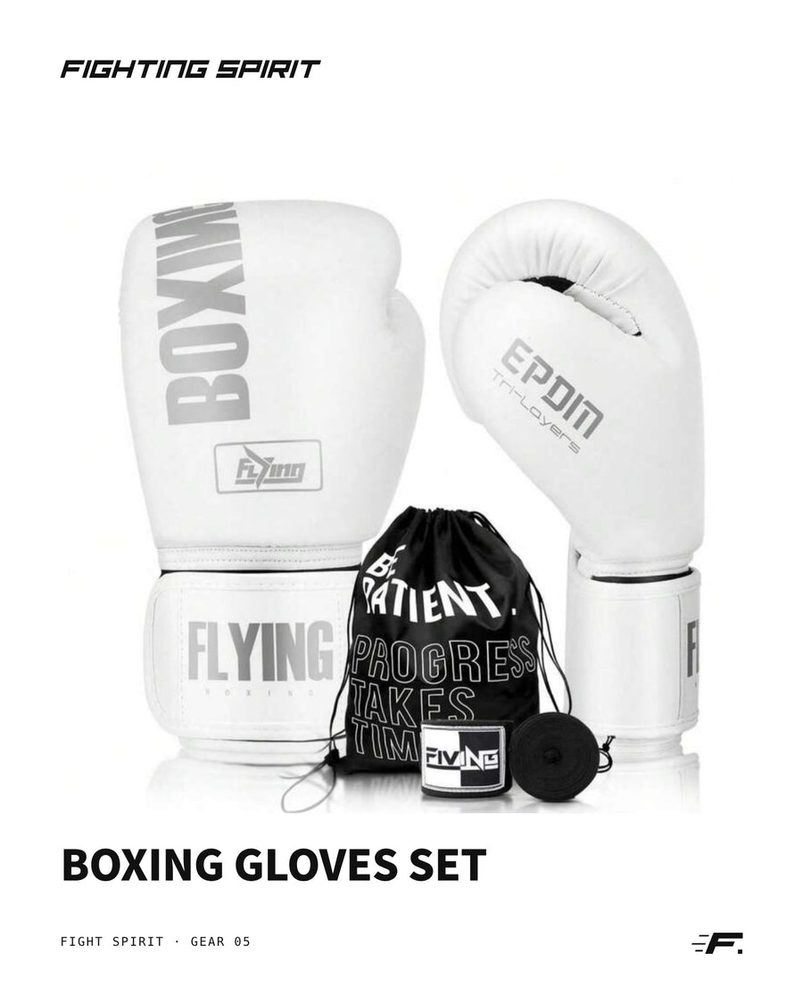 Fighting Spirit Boxhandschuh-Set – Handschuhe, Bandagen & Trainingstasche | Weiß