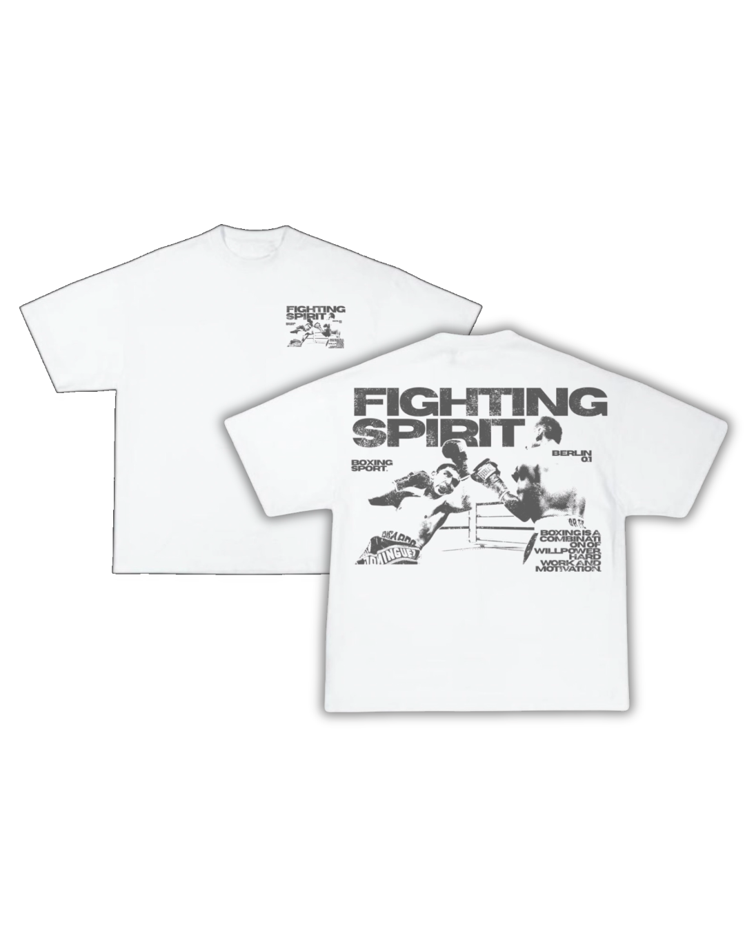 FIGHTING SPIRIT — Oversized-Boxshirt | Weißes T-Shirt
