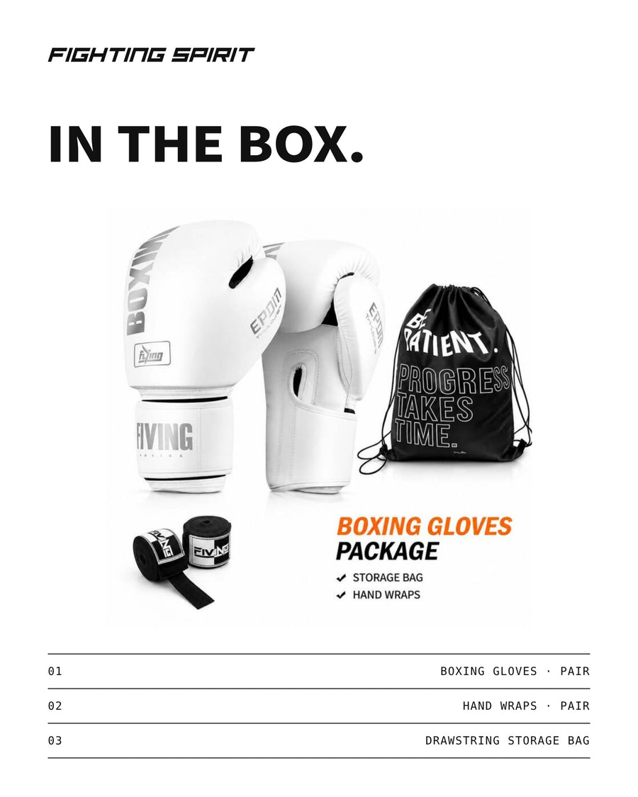 Fighting Spirit Boxhandschuh-Set – Handschuhe, Bandagen & Trainingstasche | Weiß