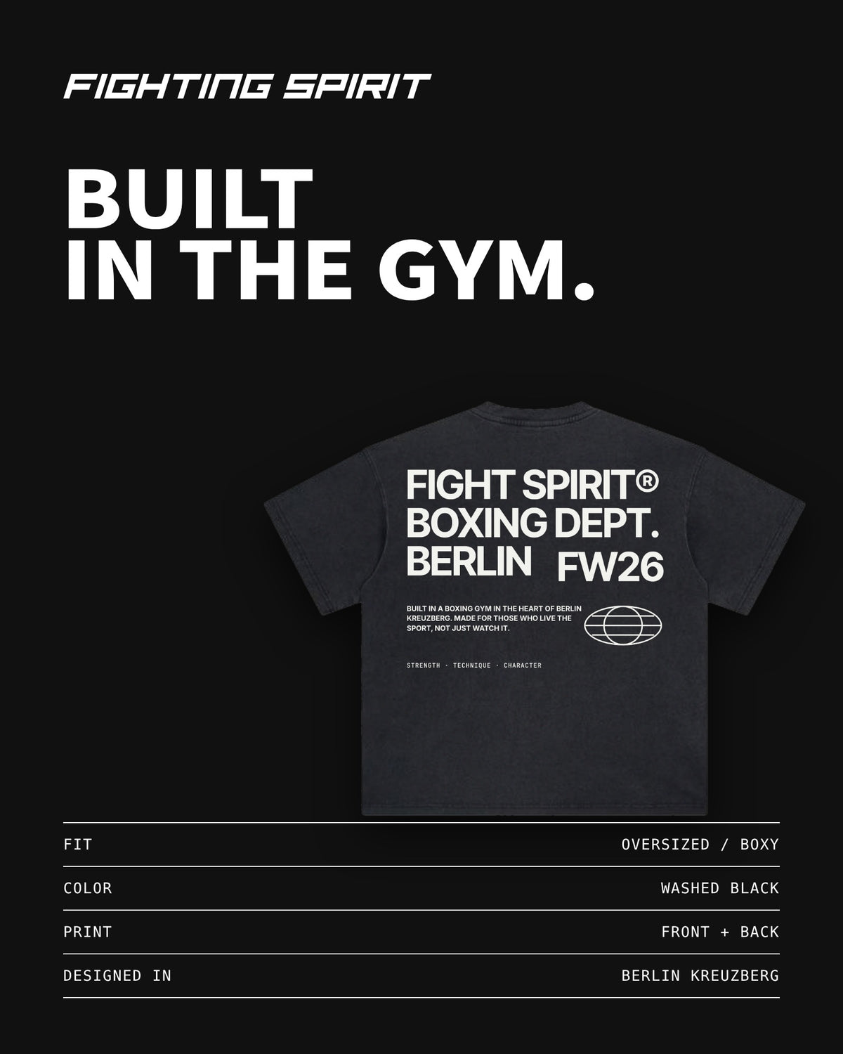 Fighting Spirit — Boxing Dept. Oversized T-Shirt | Washed Black