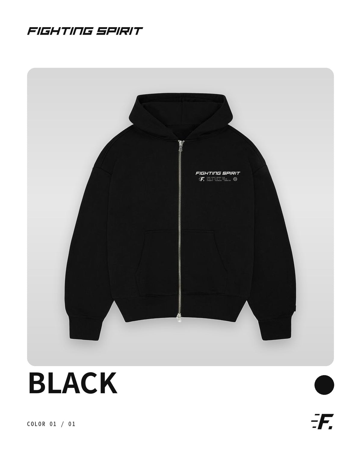 FIGHTING SPIRIT 3 ROUNDS ZIP HOODIE — BLACK | FW26