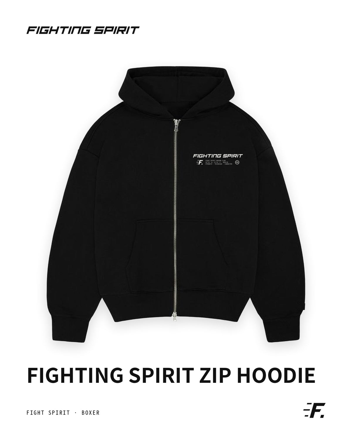 FIGHTING SPIRIT BOXER ZIP HOODIE — BLACK | FW26