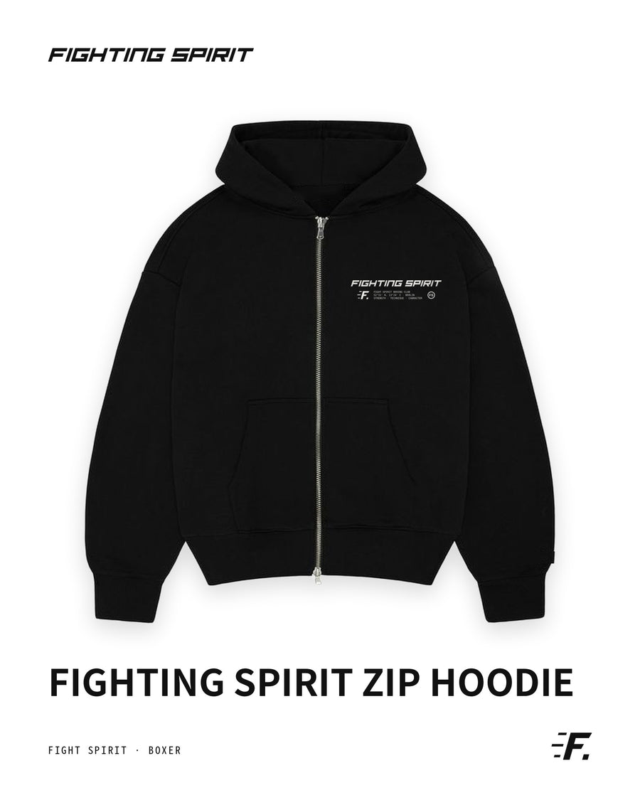 FIGHTING SPIRIT BOXER ZIP HOODIE — BLACK | FW26