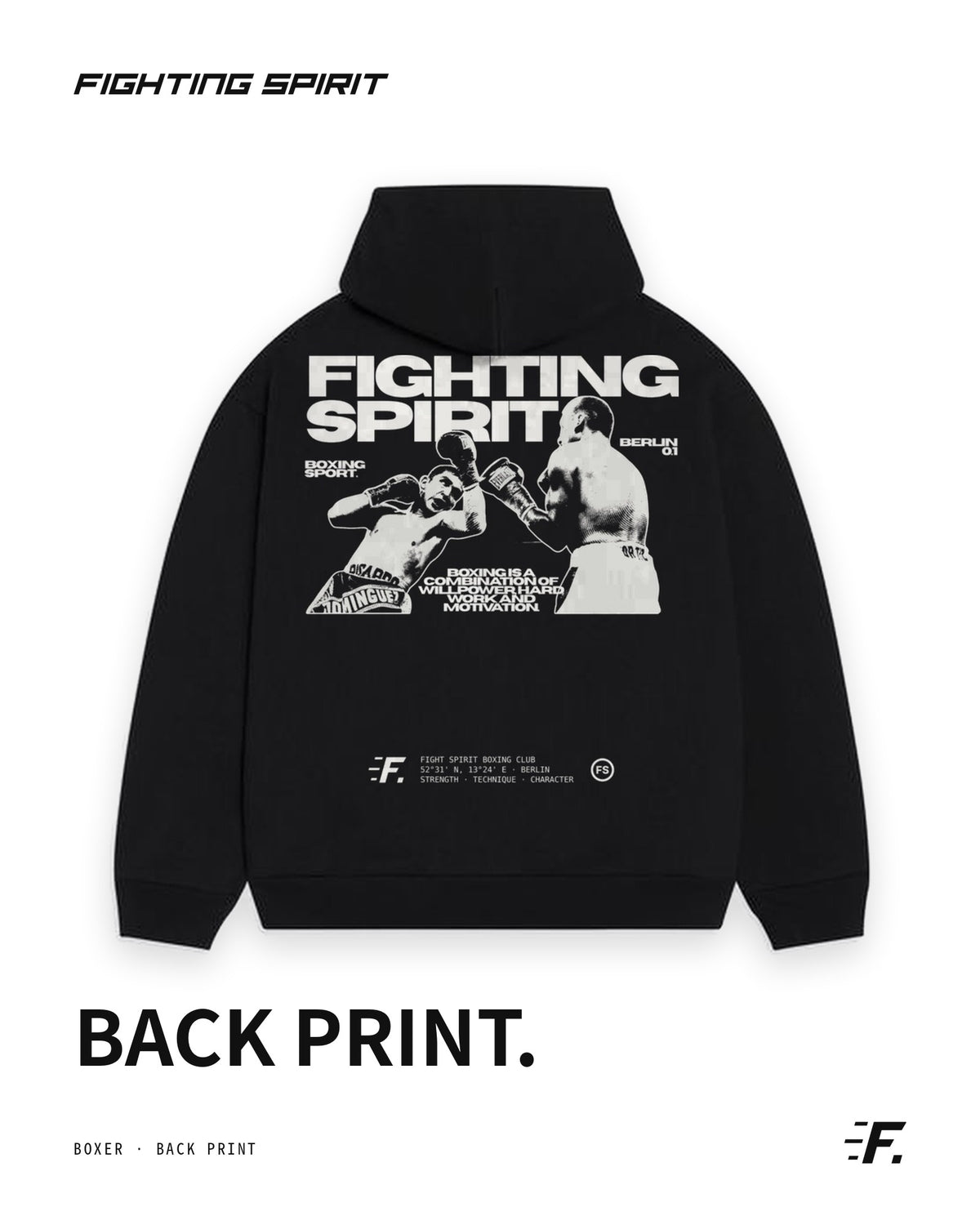 FIGHTING SPIRIT BOXER ZIP HOODIE — BLACK | FW26