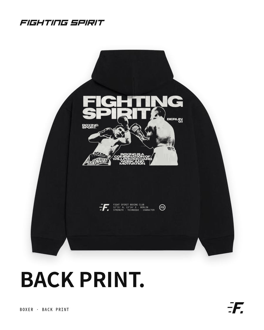 FIGHTING SPIRIT BOXER ZIP HOODIE — BLACK | FW26
