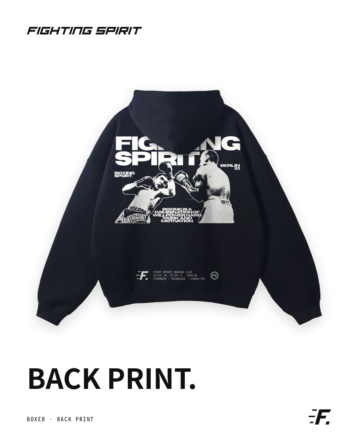 FIGHTING SPIRIT BOXER HOODIE — BLACK | FW26