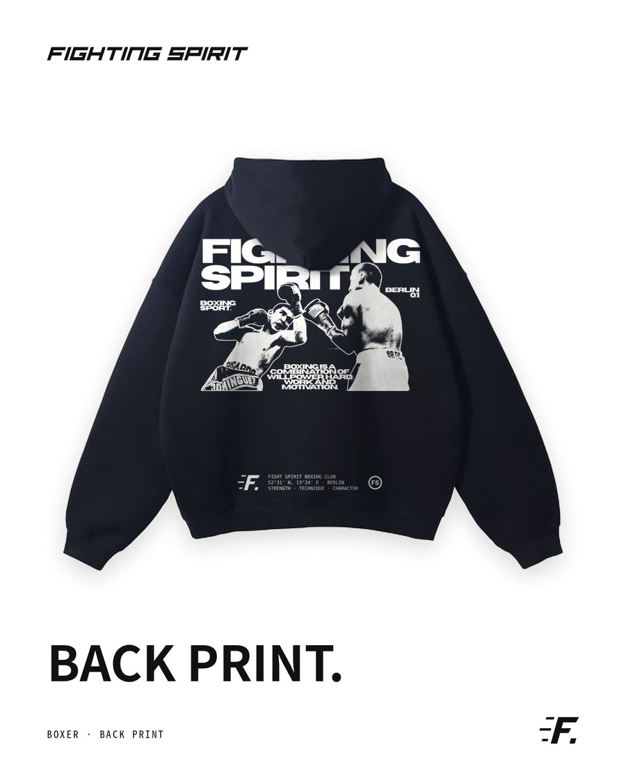 FIGHTING SPIRIT BOXER HOODIE — BLACK | FW26