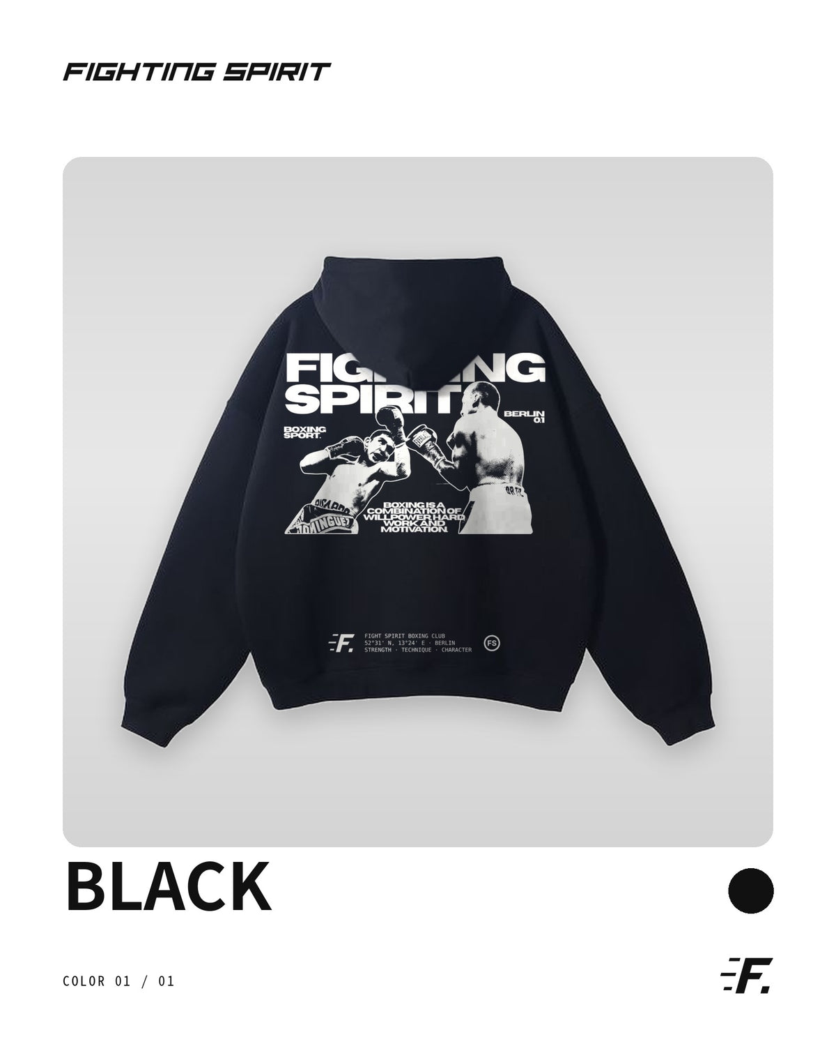 FIGHTING SPIRIT BOXER HOODIE — BLACK | FW26