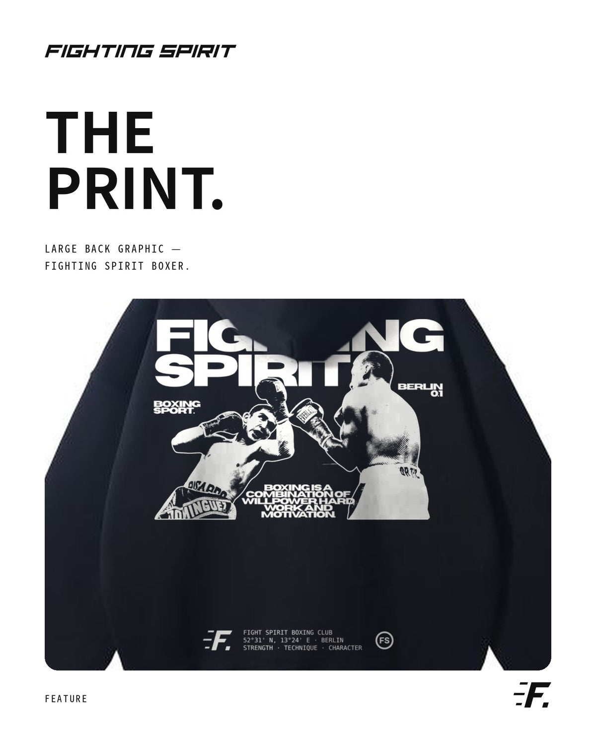 FIGHTING SPIRIT BOXER HOODIE — BLACK | FW26