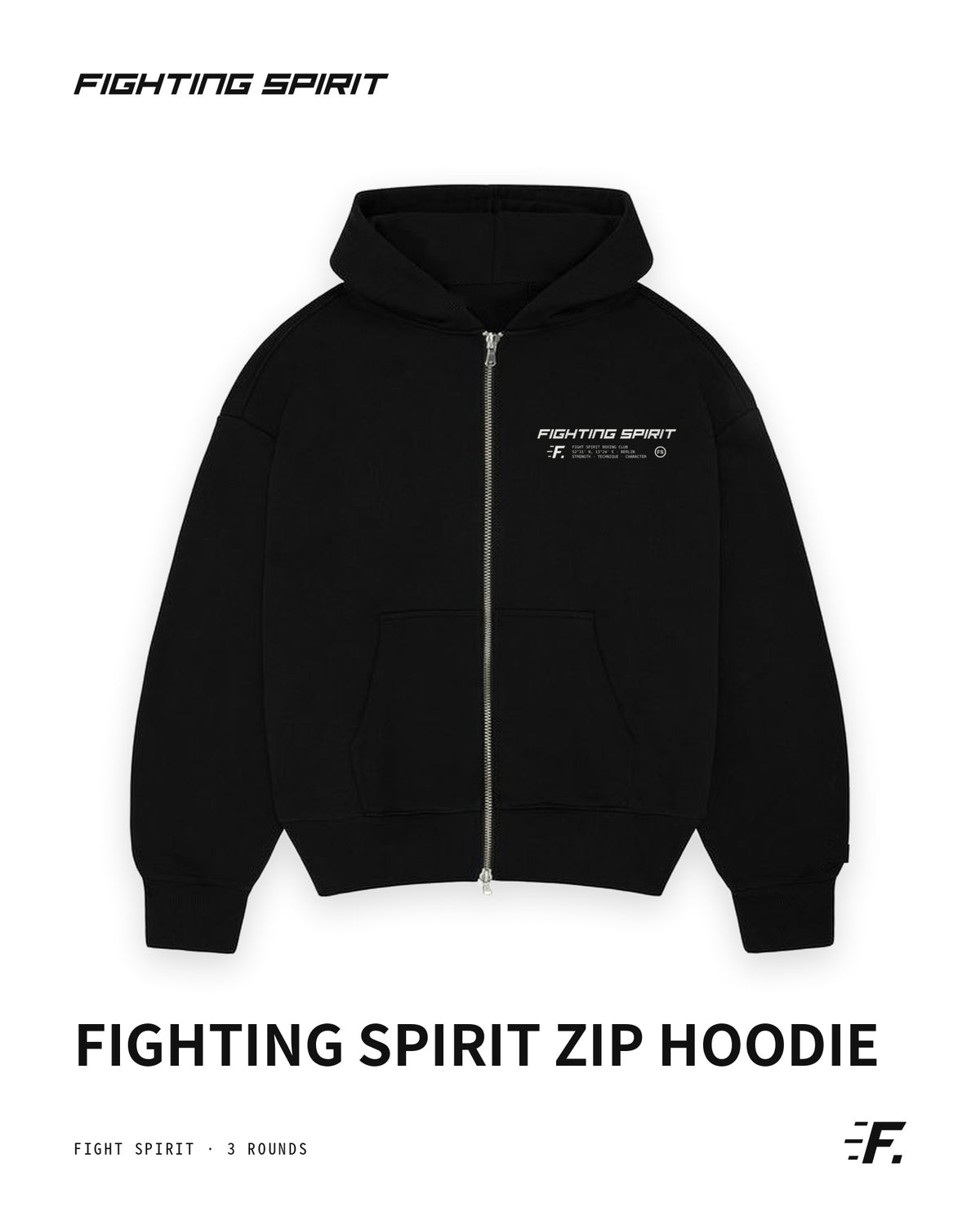 FIGHTING SPIRIT 3 ROUNDS ZIP HOODIE — BLACK | FW26