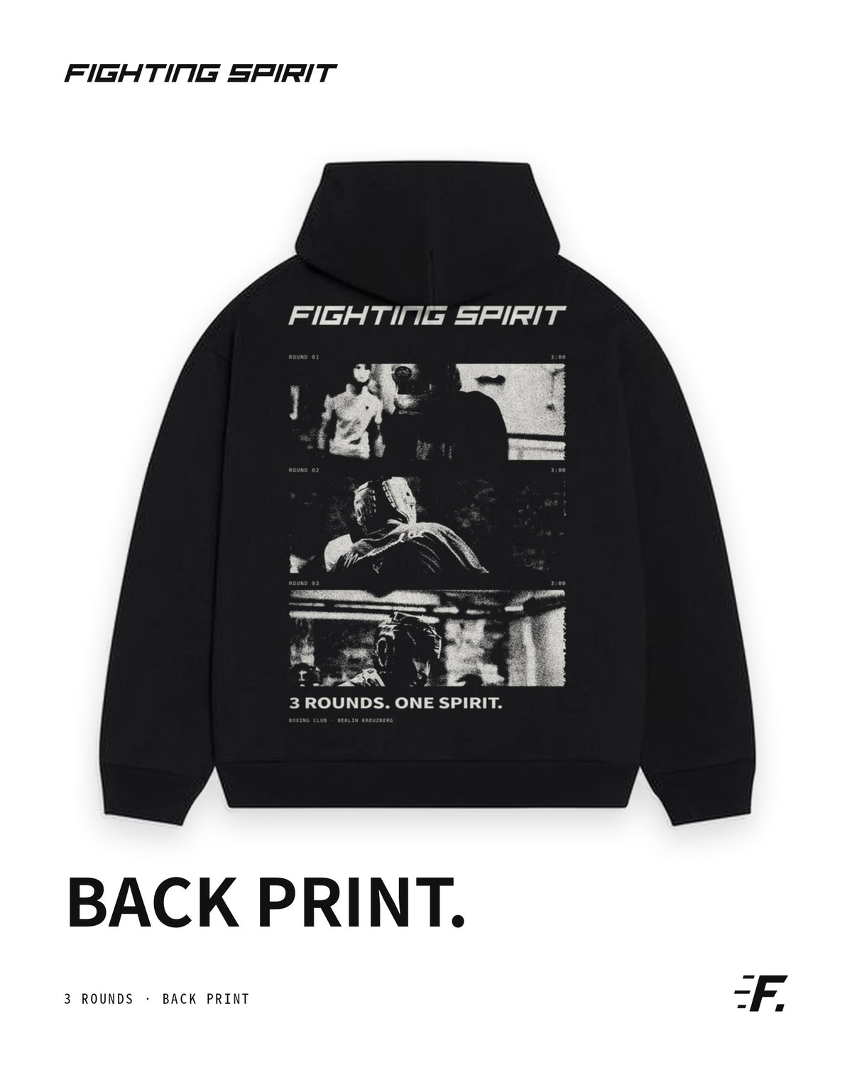 FIGHTING SPIRIT 3 ROUNDS ZIP HOODIE — BLACK | FW26