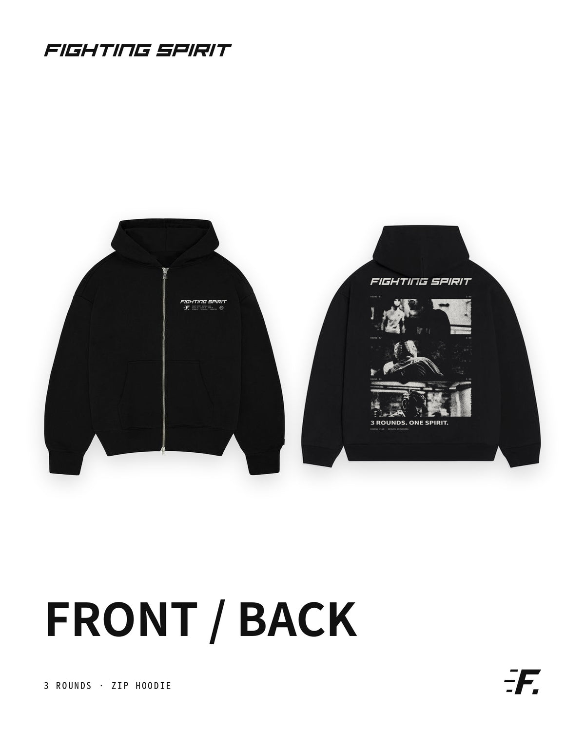 FIGHTING SPIRIT 3 ROUNDS ZIP HOODIE — BLACK | FW26