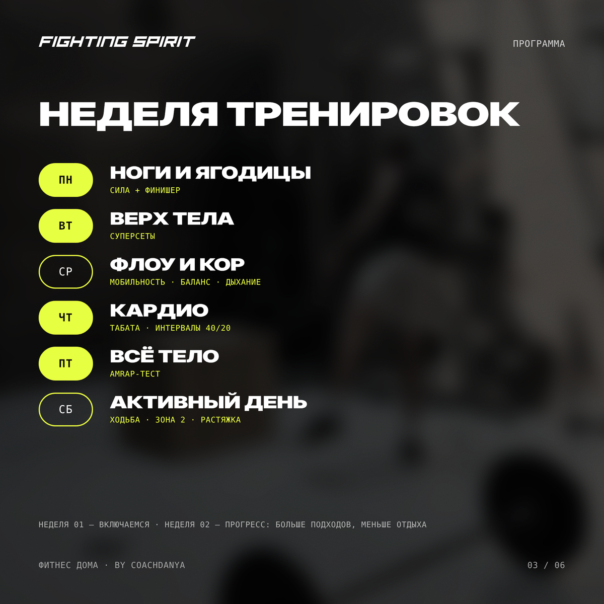 ФИТНЕС ДОМА — 2-недельный план, средний уровень